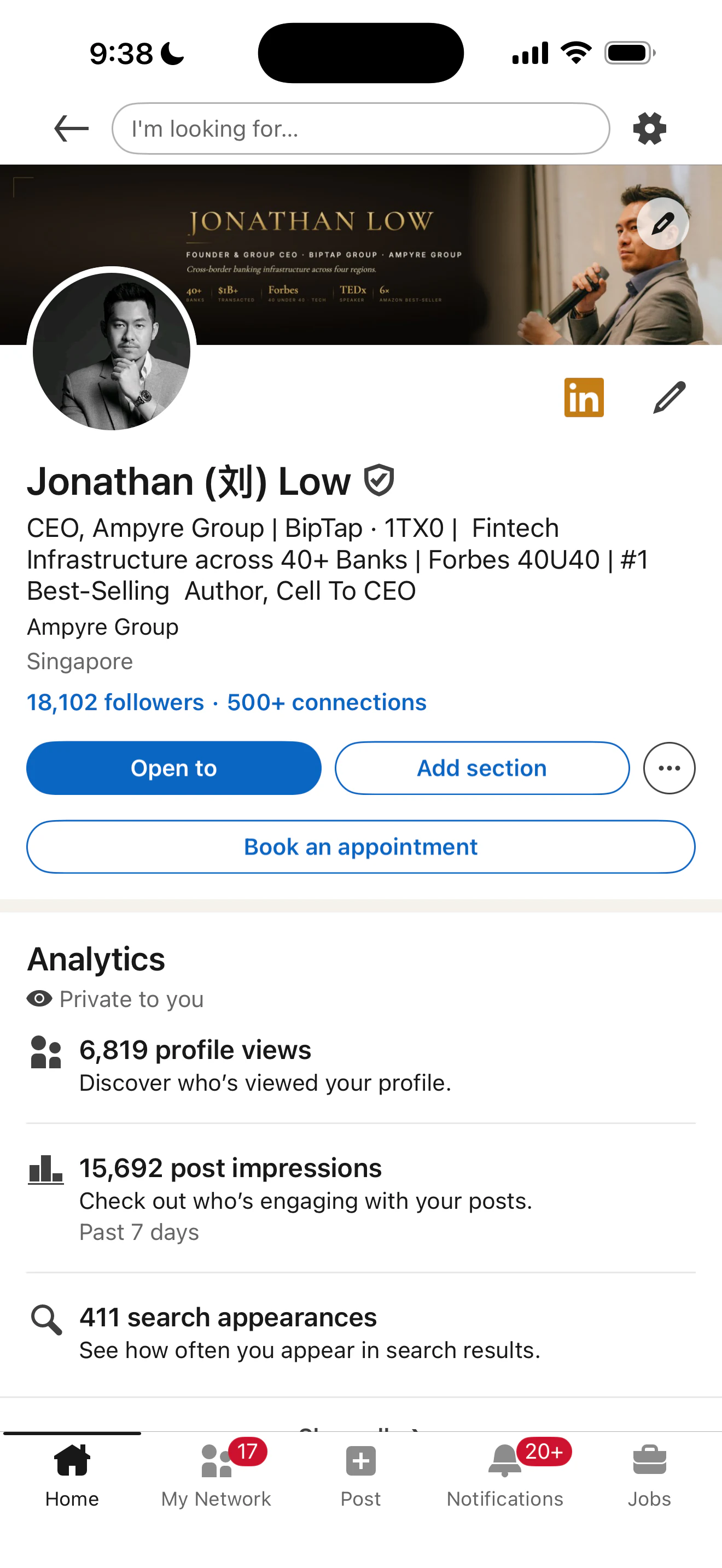 Jonathan Low's full live LinkedIn founder profile
